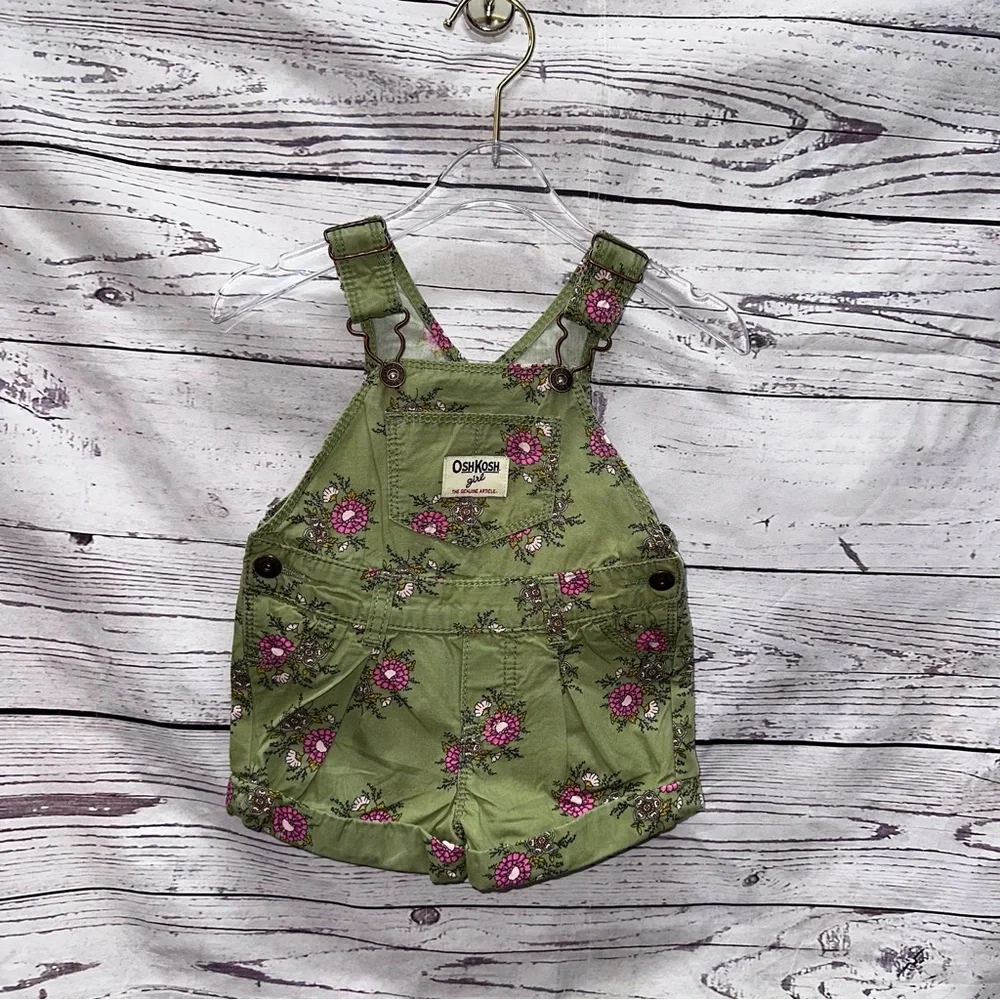 OshKosh B'gosh Green Floral Kids Overalls Size 9 Months